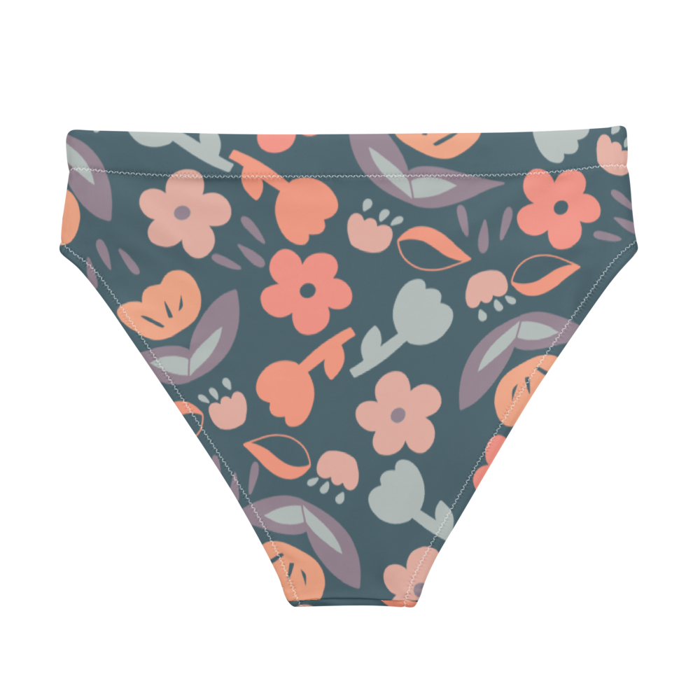 Spring feeling dusty blue pattern Recycled high-waisted bikini bottom