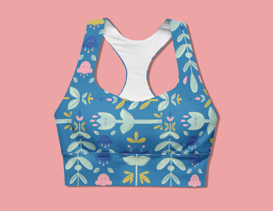 Let it bloom blue shades Longline sports bra