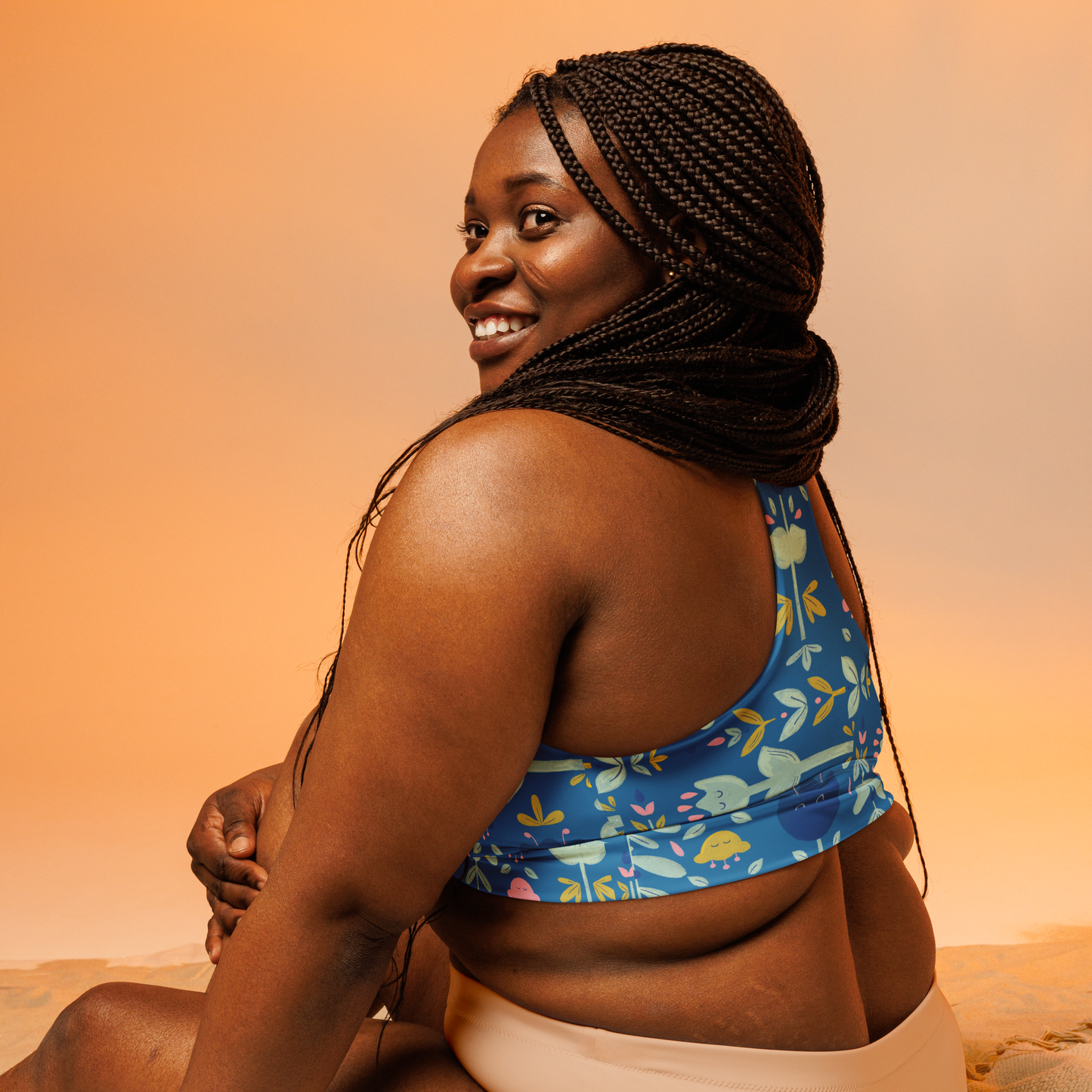 Let it bloom blue shades Longline sports bra