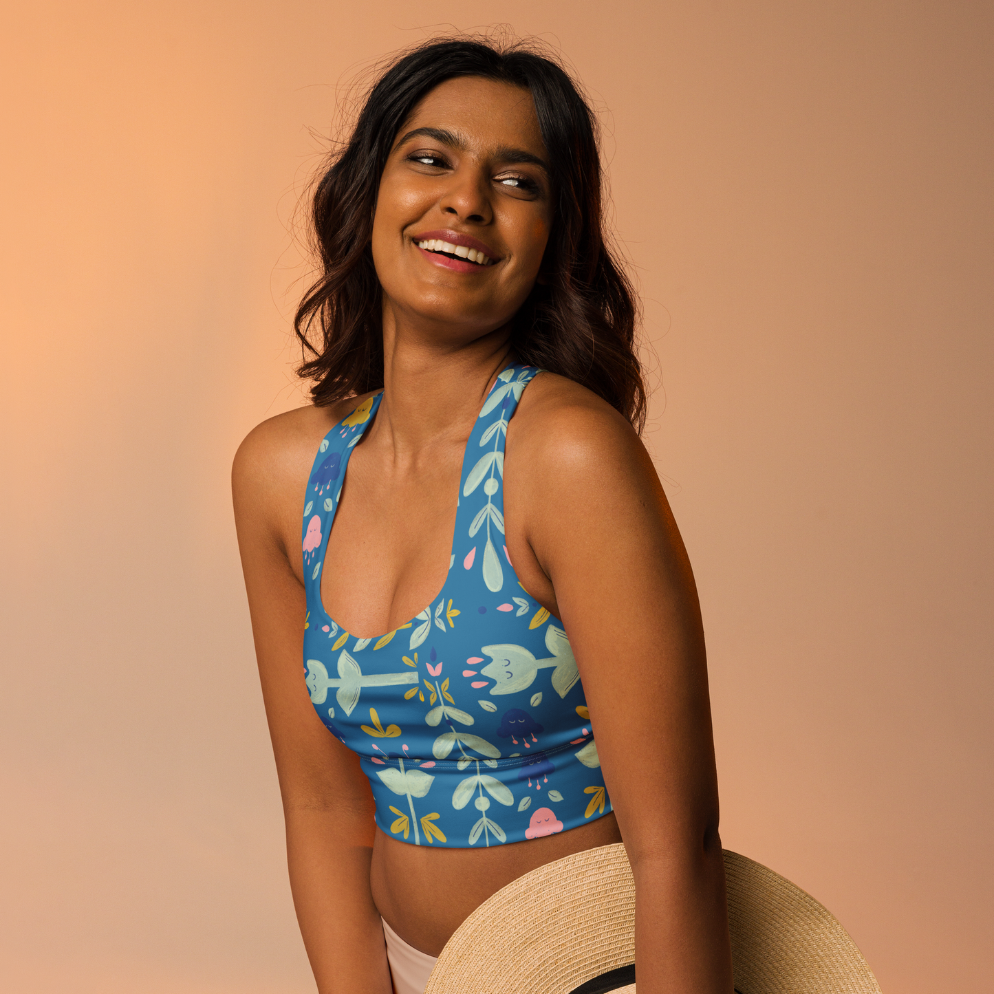 Let it bloom blue shades Longline sports bra