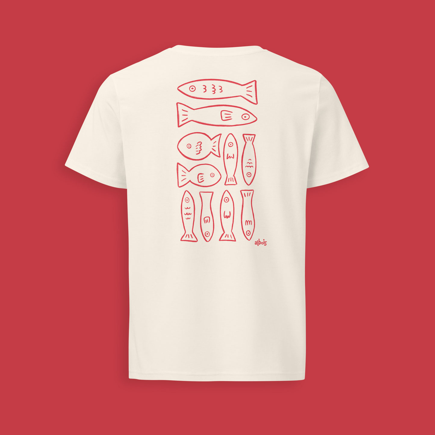 Fishies rouge T-shirt épaisseur moyenne écologique unisexe