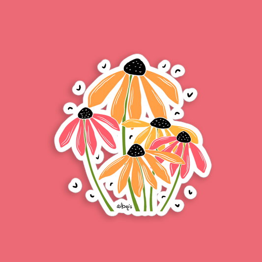 Rudbeckia flower bouquet orange and pink stickers