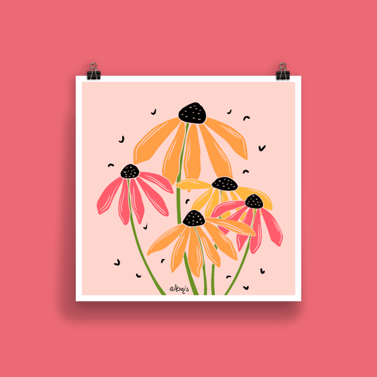 Rudbeckia flower bouquet orange and pink Poster