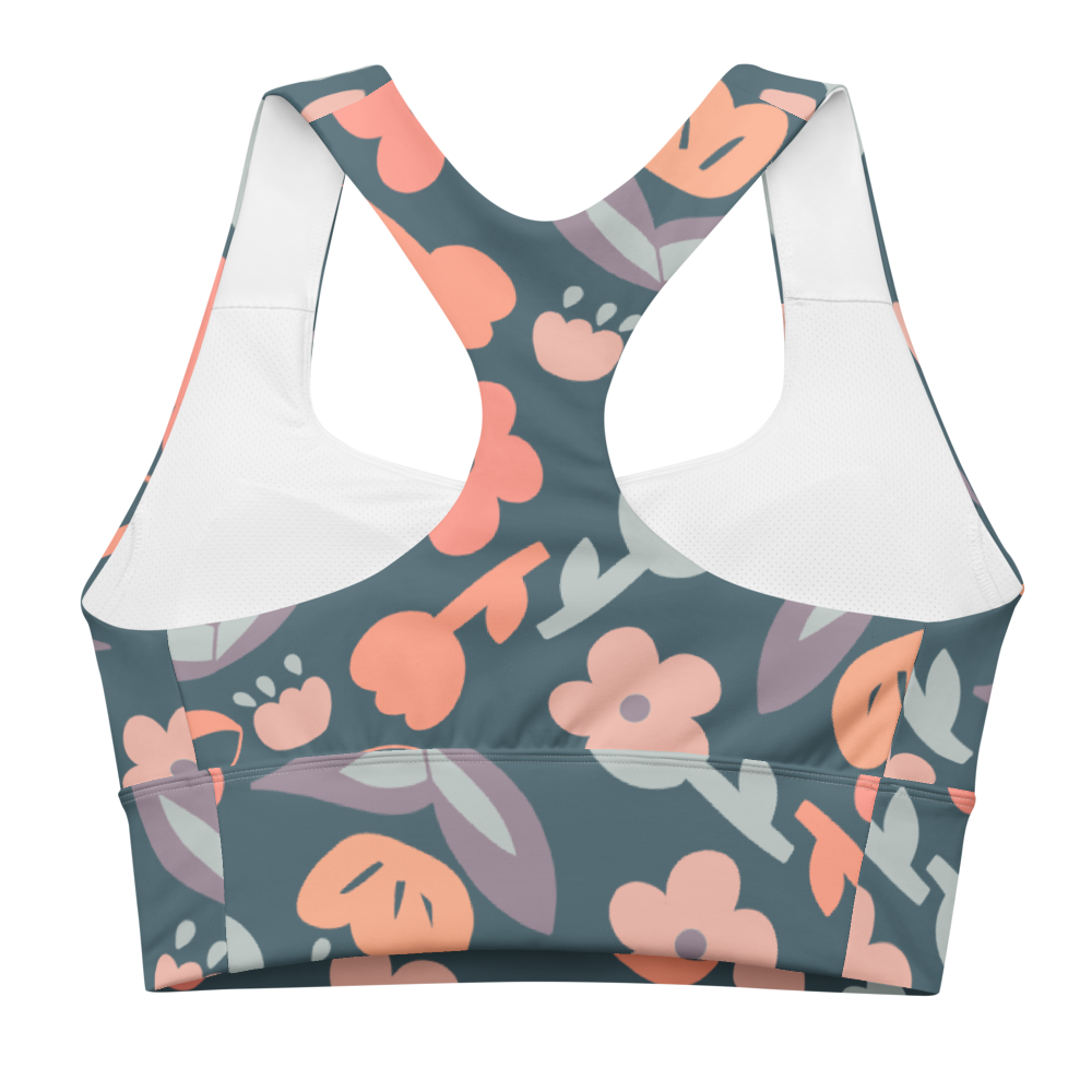 Spring feeling dusty blue pattern Longline sports bra