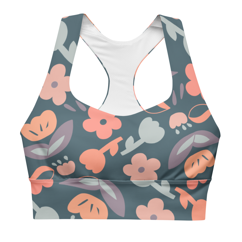 Spring feeling dusty blue pattern Longline sports bra