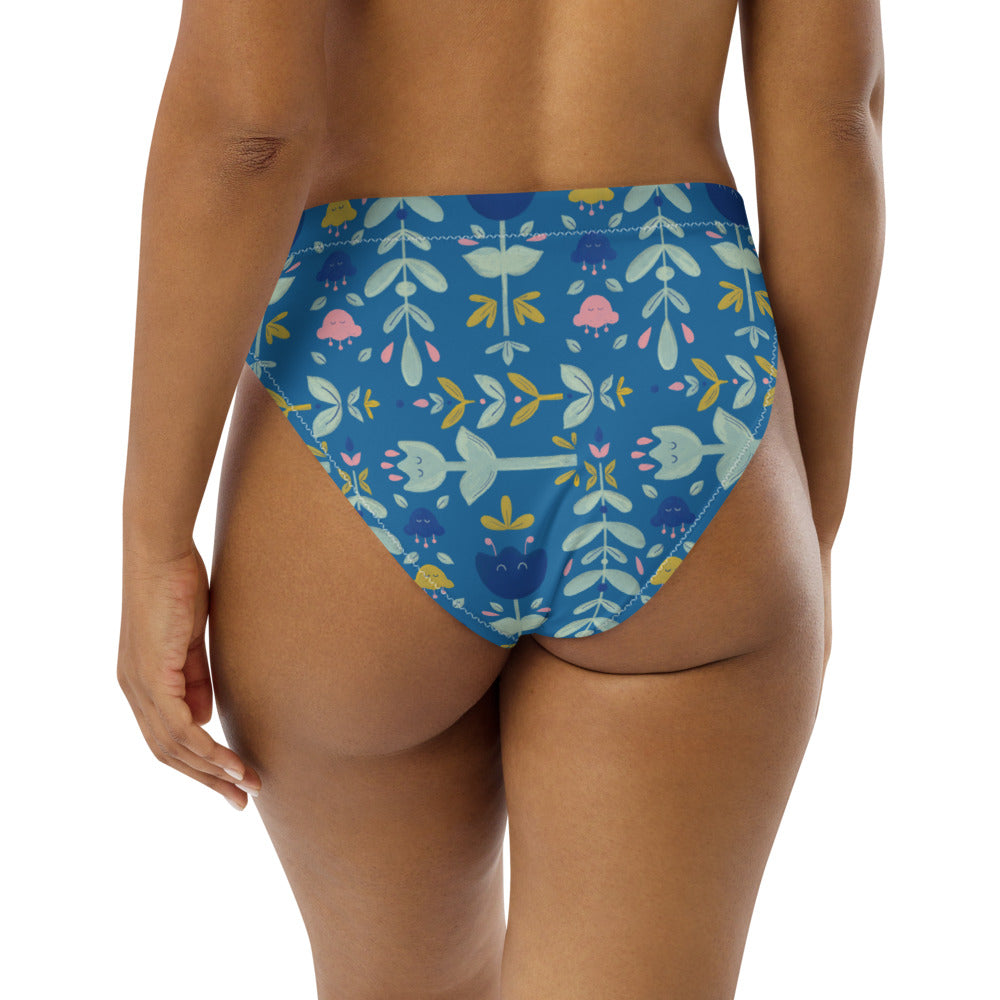 Let it bloom blue shades Recycled high-waisted bikini bottom