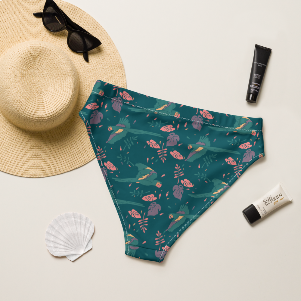 Parrots flying across originL Recycled high-waisted bikini bottom