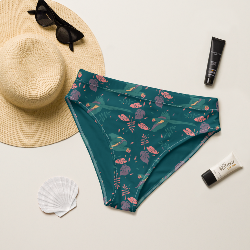 Parrots flying across originL Recycled high-waisted bikini bottom