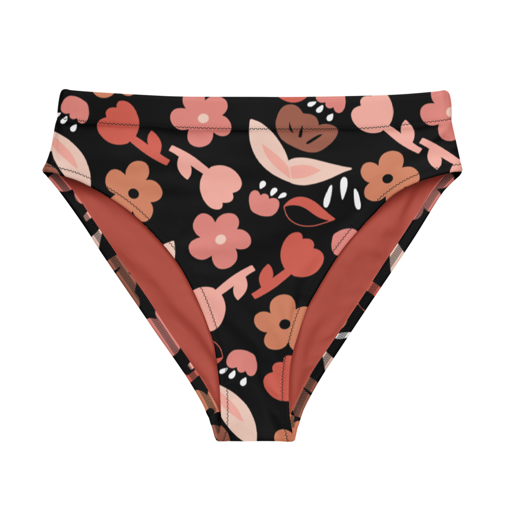 Spring feeling neutral black pattern Recycled high-waisted bikini bottom