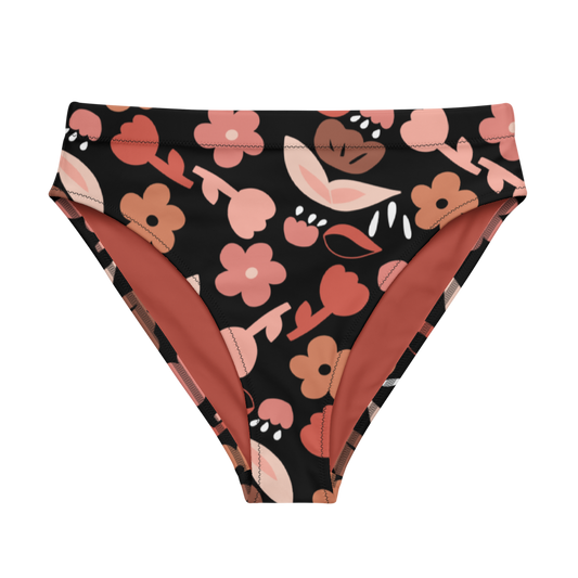 Spring feeling neutral black pattern Recycled high-waisted bikini bottom