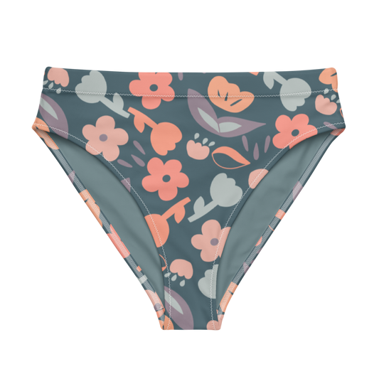 Spring feeling dusty blue pattern Recycled high-waisted bikini bottom