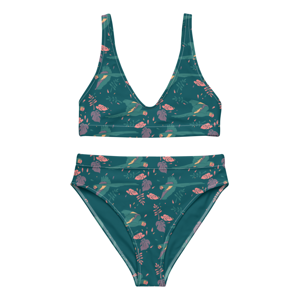 Parrots flying across original Recycled high-waisted bikini set