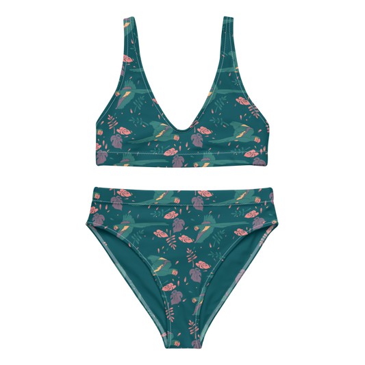 Parrots flying across original Recycled high-waisted bikini set