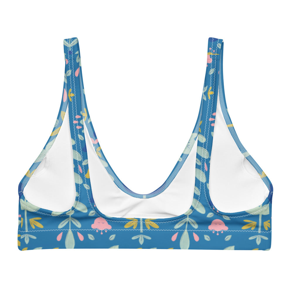 Let it bloom blue shades Recyled padded bikini top