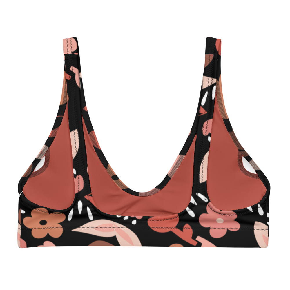Spring feeling neutral black pattern Recyled padded bikini top