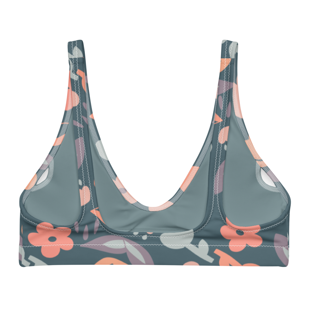 Spring feeling dusty blue pattern Recyled padded bikini top