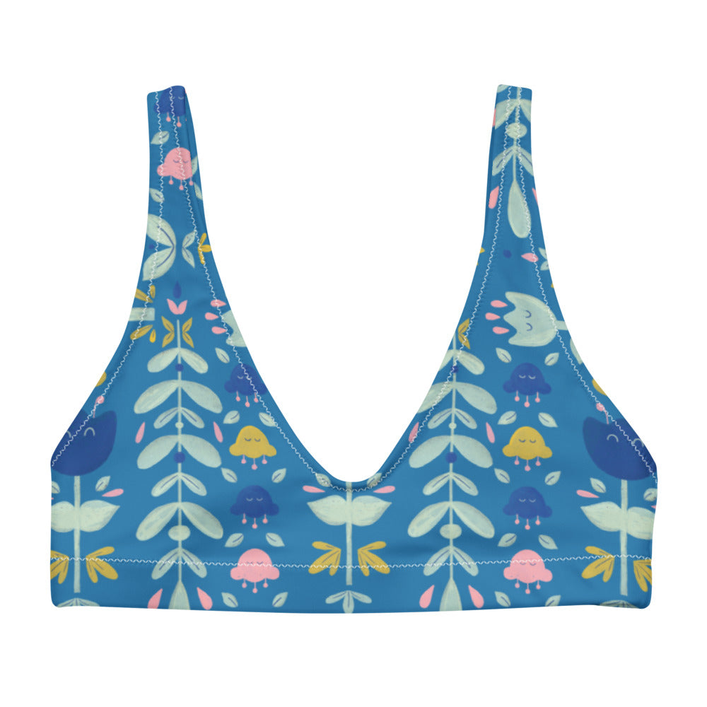 Let it bloom blue shades Recyled padded bikini top