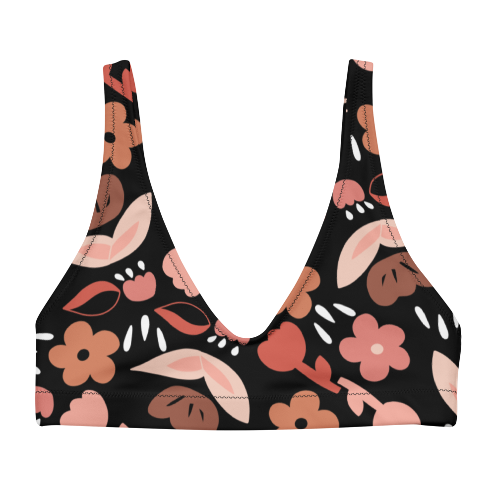 Spring feeling neutral black pattern Recyled padded bikini top