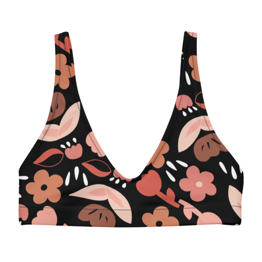Spring feeling neutral black pattern Recyled padded bikini top