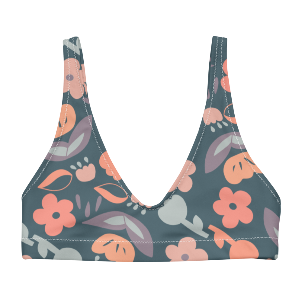 Spring feeling dusty blue pattern Recyled padded bikini top
