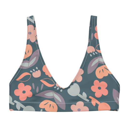 Spring feeling dusty blue pattern Recyled padded bikini top