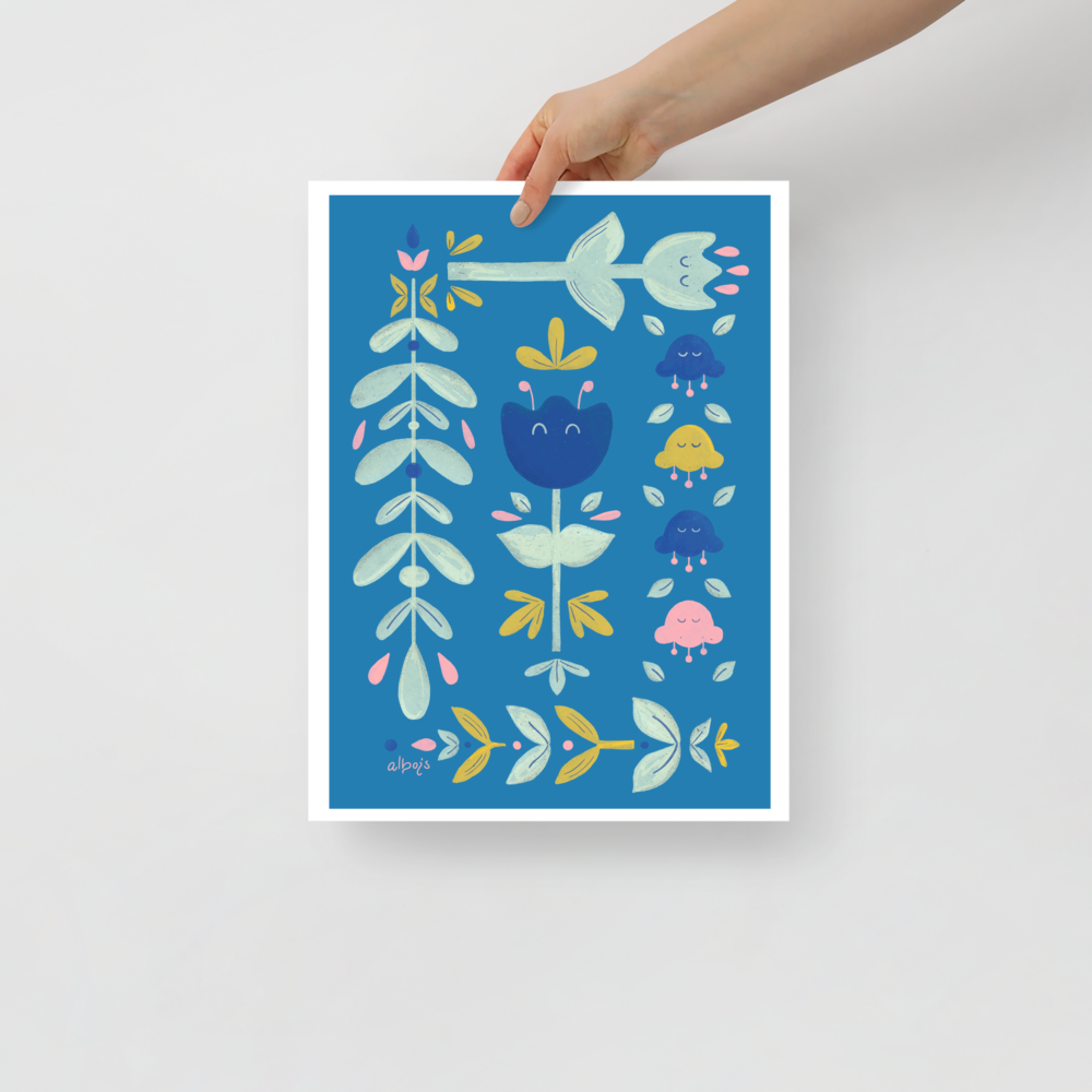 Let it bloom bright blue Poster