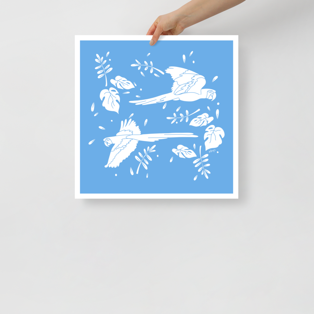 Parrots flying across two tones Poster