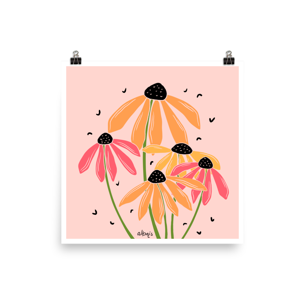 Rudbeckia flower bouquet orange and pink Poster