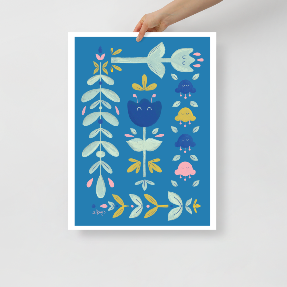 Let it bloom bright blue Poster
