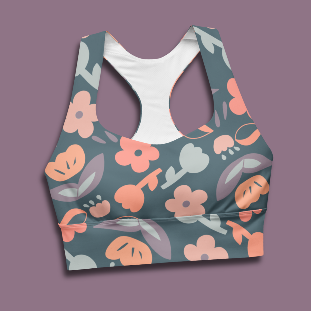Spring feeling dusty blue pattern Longline sports bra
