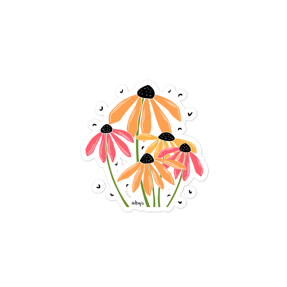 Rudbeckia flower bouquet orange and pink stickers