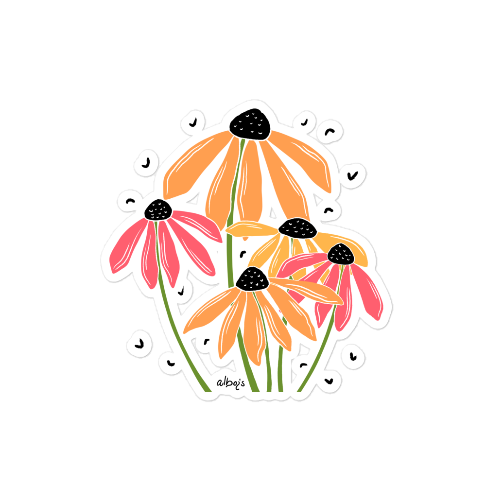 Rudbeckia flower bouquet orange and pink stickers
