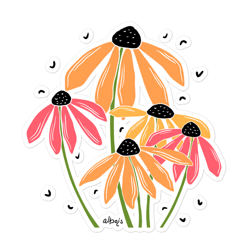 Rudbeckia flower bouquet orange and pink stickers